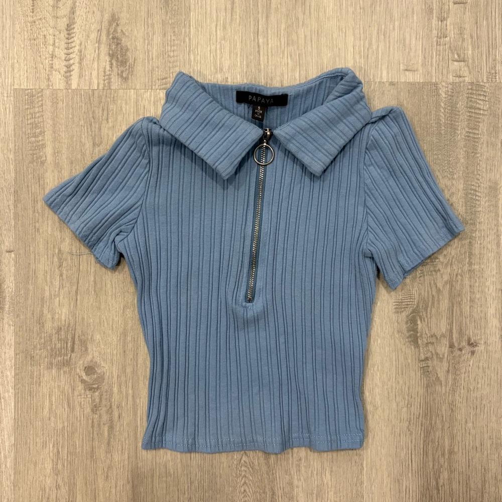 Papaya O-Ring Zipper Front Rib-Knit Crop top